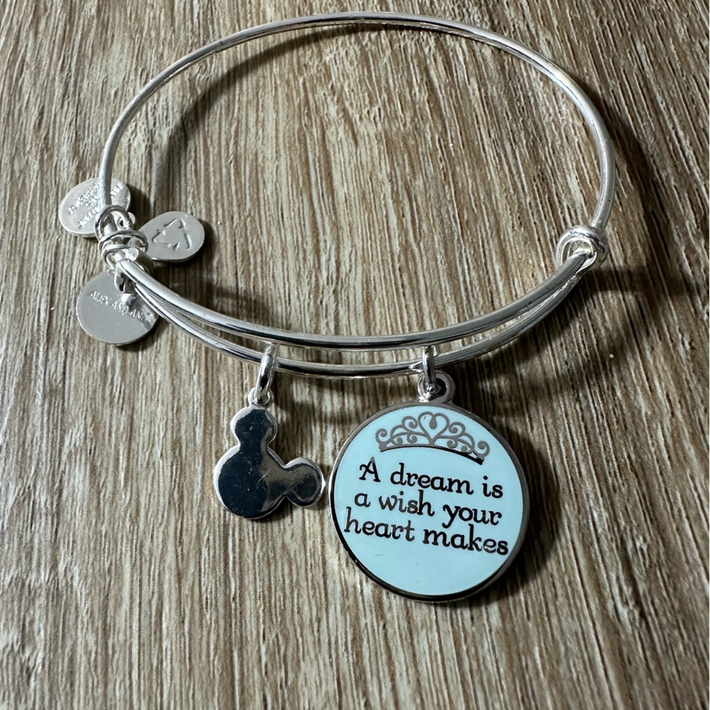 Alex and Ani Disney Cinderella Silver Charm Bangle Bracelet with Blue Pendant
